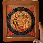 Деревянная икона "Троица Ветхозаветная" — фотография 1