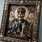 Резная Икона из дерева. Святой Николай Чудотворец — фотография 6