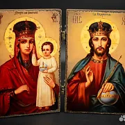 Складень деревянный. Венчальная пара Богоматерь и — фотография 2